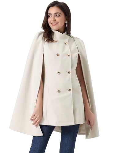 Allegra K Damen Cape Wintermantel Schlitzärmeln Stehkragen Zweireihiger Mantel Beige L von Allegra K