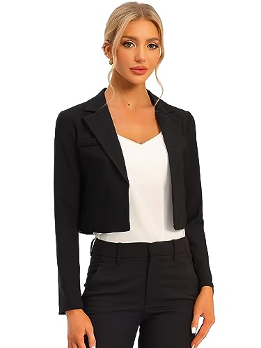 Allegra K Damen Cardigan mit Reverskragen, vorne offen, Büro, Arbeit, Business, lässig, Cropped Blazer Jacke, Schwarz, XS von Allegra K