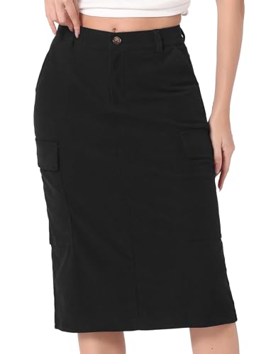 Allegra K Damen Cargoröcke Hoch Taillierte Midiröcke Aus Cord mit Elastischer Rückseite Taschen Schwarz XL Allegra K Damen Cargoröcke Hoch Taillierte Midiröcke Aus Cord mit Elastischer Rückseite Taschen Schwarz XL von Allegra K