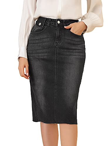 Allegra K Damen Casual Jeansrock Hohe Taille Rückenschlitz Kurze Jeansröcke, schwarz, X-Groß von Allegra K