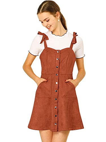 Allegra K Damen Casual Latzhose Overall Kleid Button Down Ärmellos Faux Wildleder Kleid mit Taschen, Caramel, Mittel von Allegra K