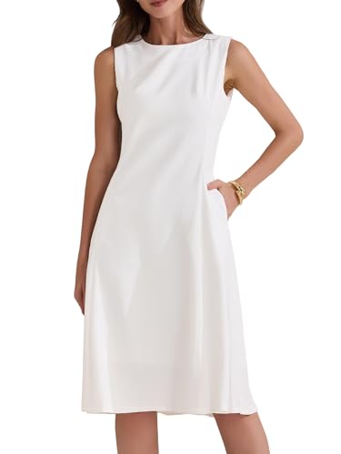 Allegra K Damen Casual Sommer Tank Kleid Rundhals Ärmellos A-Linie Midi Kleider mit Taschen Weiß XS Allegra K Damen Casual Sommer Tank Kleid Rundhals Ärmellos A-Linie Midi Kleider mit Taschen Weiß XS von Allegra K