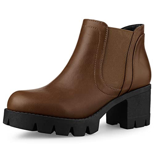 Allegra K Damen Chelsea Stiefeletten mit Stollensohle, klobiger Absatz, braun, 39 EU von Allegra K