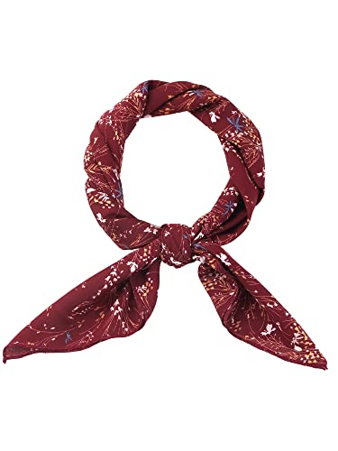 Allegra K Damen Chiffon Schal – 27,6" x 27,6" – Quadratisches Halstuch mit Blumendruck Weinrot 70x70cm/27.6x27.6 inches(LxW) von Allegra K