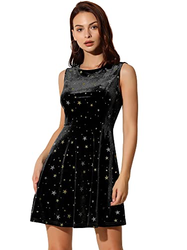 Allegra K Damen Ärmellos Rundhalsausschnitt Samt Sternenmuster Minikleid Samt Kleid Schwarz M von Allegra K