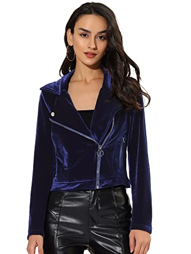 Allegra K Damen Christmas Samt Reißverschluss Reverskragen Weihnachten Moto Bikerjacke Blau S von Allegra K