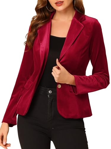Allegra K Damen Vintage Blazer Gekerbte Reversknopf Front Office Samt Jacke Burgund S von Allegra K