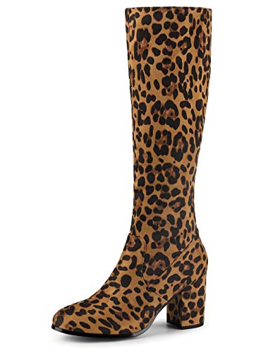 Allegra K Damen Chunky Heel Kniehohe Stiefel, Leopard, 39 EU von Allegra K