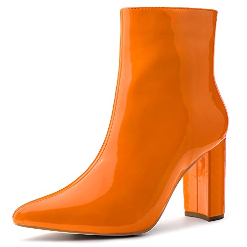 Allegra K Damen Chunky Heel Spitz Zehen Reißverschluss Stiefeletten, Orange (Orange), 38 EU von Allegra K