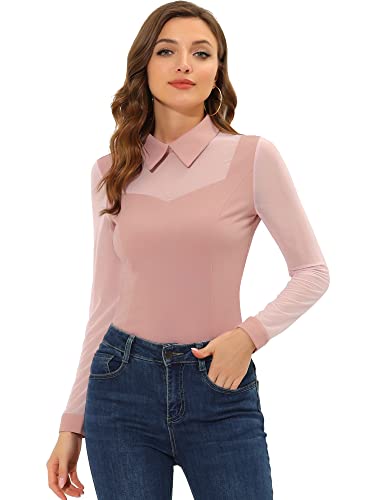 Allegra K Damen Langarm Stehkragen Mesh Durchsichtig Oberteile Top Party Bluse Rosa M von Allegra K