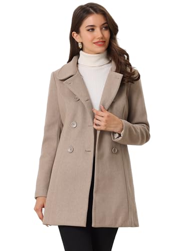 Allegra K Damen Coat Langarm Bubikragen Zweireiher Taschen Winter Trenchcoat Mantel Braune L von Allegra K