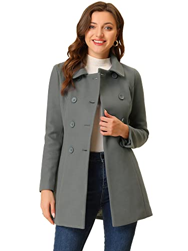 Allegra K Damen Coat Langarm Bubikragen Zweireiher Taschen Winter Trenchcoat Mantel Dunkel Grau L von Allegra K