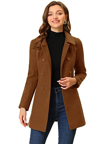 Allegra K Damen Coat Langarm Bubikragen Zweireiher Taschen Winter Trenchcoat Mantel Dunkelbraun M von Allegra K