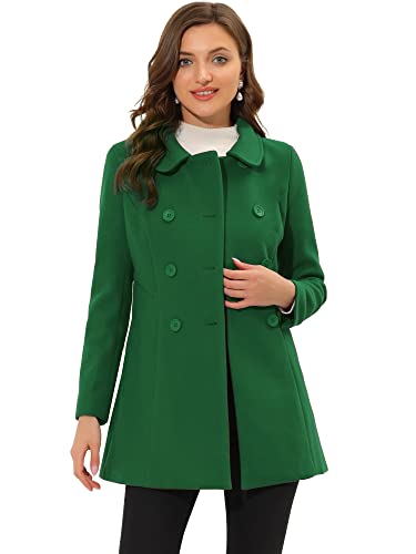 Allegra K Damen Coat Langarm Bubikragen Zweireiher Taschen Winter Trenchcoat Mantel Gras Grün L von Allegra K