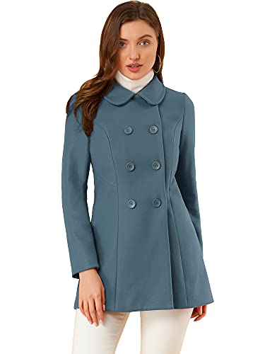 Allegra K Damen Coat Langarm Bubikragen Zweireiher Taschen Winter Trenchcoat Mantel Grau Blau S von Allegra K