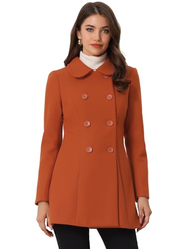 Allegra K Damen Coat Langarm Bubikragen Zweireiher Taschen Winter Trenchcoat Mantel Orange M von Allegra K