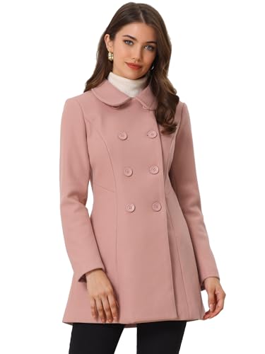 Allegra K Damen Coat Langarm Bubikragen Zweireiher Taschen Winter Trenchcoat Mantel Rosen L von Allegra K