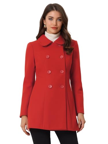 Allegra K Damen Coat Langarm Bubikragen Zweireiher Taschen Winter Trenchcoat Mantel Rot S von Allegra K
