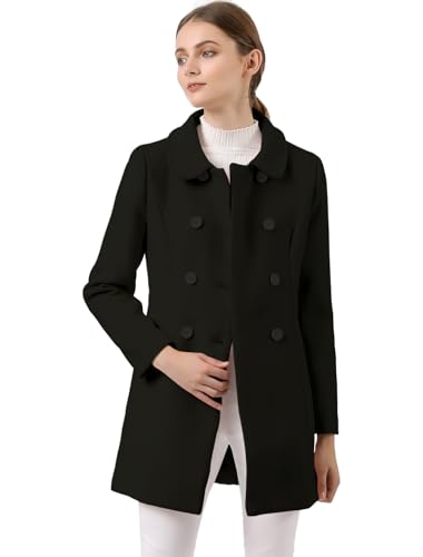 Allegra K Damen Coat Langarm Bubikragen Zweireiher Taschen Winter Trenchcoat Mantel Schwarz M von Allegra K