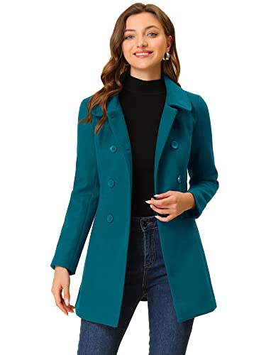 Allegra K Damen Coat Langarm Bubikragen Zweireiher Taschen Winter Trenchcoat Mantel Seeblau M von Allegra K