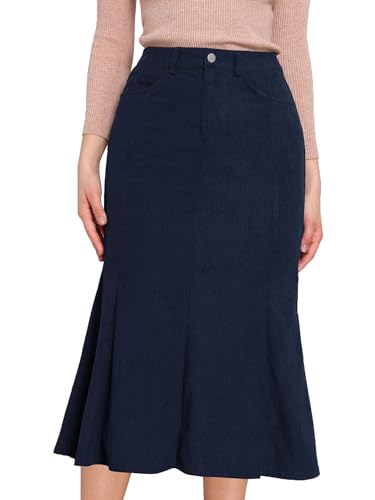 Allegra K Damen Cordrock Herbst Hohe Taille die Arbeit Elegant Fischschwanz Midirock Dunkelblau M Allegra K Damen Cordrock Herbst Hohe Taille die Arbeit Elegant Fischschwanz Midirock Dunkelblau M von Allegra K