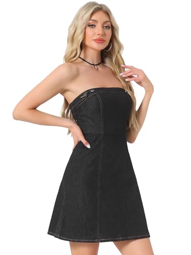 Allegra K Damen Cowgirl-Kleid, trägerlos, Jeans, Konzert-Outfits, Westernkleid, ärmellos, Denim-Kleider, Schwarz, Groß Allegra K Damen Cowgirl-Kleid, trägerlos, Jeans, Konzert-Outfits, Westernkleid, ärmellos, Denim-Kleider, Schwarz, Groß von Allegra K