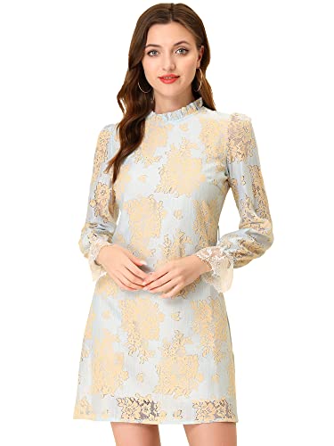 Allegra K Damen Stehkragen Durchsichtig Panel Spitze Blumen Minikleid Kleid Hellblau S von Allegra K