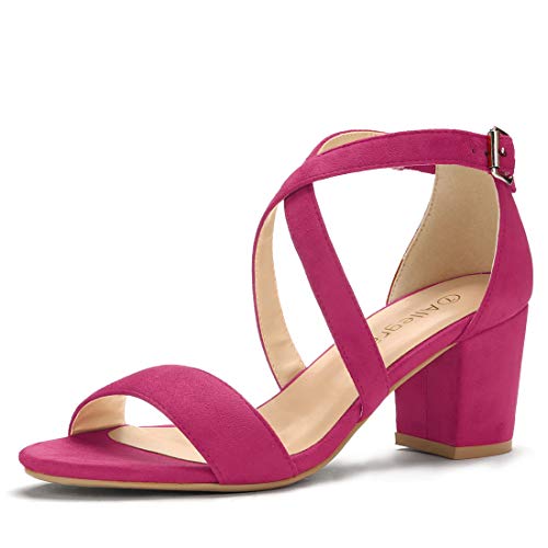 Allegra K Damen Crisscross Ankle Strap Block Heel Sandalen, hot pink, 37 EU von Allegra K