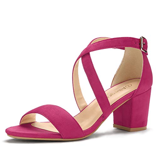 Allegra K Damen Crisscross Ankle Strap Block Heel Sandalen, hot pink, 41 EU von Allegra K