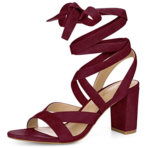 Allegra K Damen Crisscross Chunky Heel Schnürsandalen Burgund 38 von Allegra K