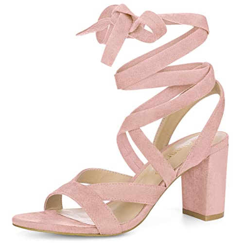 Allegra K Damen Crisscross Chunky Heel Schnürsandalen Rosa 36 von Allegra K