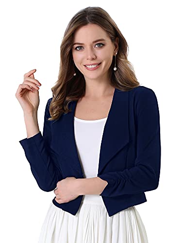 Allegra K Damen Crop Blazer Schal Revers Langarm Open Front Anzug Jacke, dunkelblau, 46 von Allegra K