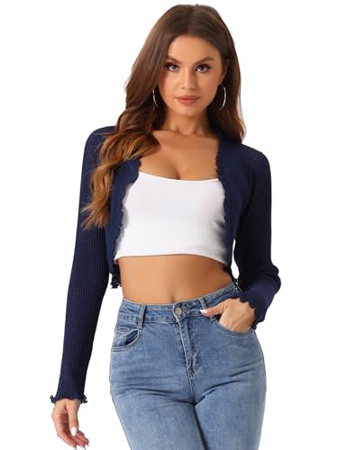 Allegra K Damen Crop Shrug Rüschen Langärm Strickjacke Elegant Offen Lässiger Bolero Cardigan Dunkel Blau XL Allegra K Damen Crop Shrug Rüschen Langärm Strickjacke Elegant Offen Lässiger Bolero Cardigan Dunkel Blau XL von Allegra K