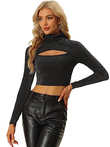 Allegra K Damen Crop Top Party T-Shirt Langarm Cut Out Bauchfrei Hochgeschlossen Oberteil Schwarz S Allegra K Damen Crop Top Party T-Shirt Langarm Cut Out Bauchfrei Hochgeschlossen Oberteil Schwarz S von Allegra K