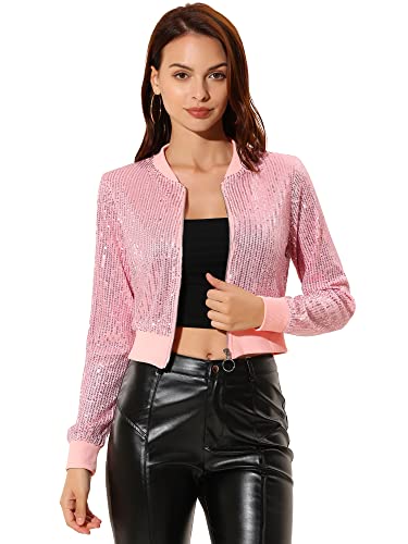 Allegra K Damen Cropped-Paillettenjacke 2025, langärmelig, Reißverschluss vorne, glitzernd, glitzernd, Bomberjacken, Party, Disco-Outfit, Pink, XL Allegra K Damen Cropped-Paillettenjacke 2025, langärmelig, Reißverschluss vorne, glitzernd, glitzernd, Bomberjacken, Party, Disco-Outfit, Pink, XL von Allegra K