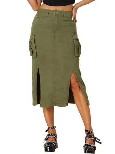 Allegra K Damen Denim Cargo Rock Y2K Midi Jeansröcke Geteiltem Saum Tasche Armeegrün M Allegra K Damen Denim Cargo Rock Y2K Midi Jeansröcke Geteiltem Saum Tasche Armeegrün M von Allegra K