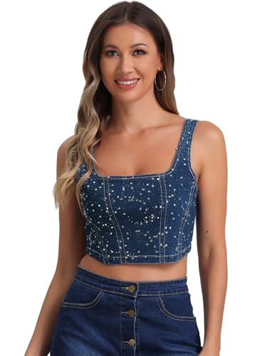 Allegra K Damen Denim Korsett Tops Ärmelloses Bustier Jeans Crop Tank Top Mittelblau M von Allegra K
