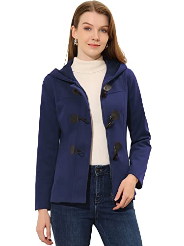 Allegra K Damen Duffle Front Kurzer Knebel-Reißverschluss Tiefe Taschen Verkürzte Kapuzen-Pea Coat Marine Blau M von Allegra K