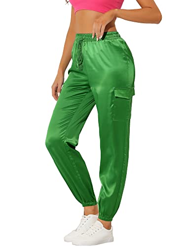 Allegra K Damen Satin Pants Eastisch Seidig Satinhose Kordelzug Cargohose Hose Hell Grün S von Allegra K