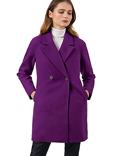 Allegra K Damen Einkerbtes Revers Zweireiher Raglan Wintermäntel, violett, Medium von Allegra K