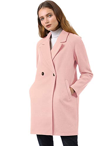 Allegra K Damen Einkerbtes Revers Zweireiher Raglan Wintermäntel - Pink - Small von Allegra K