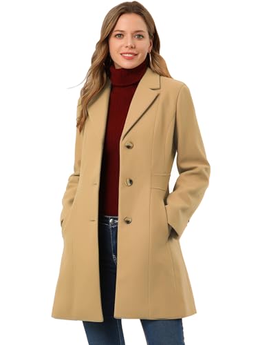 Allegra K Damen Tagesrevers Einreiher Lange Oberbekleidung Wintermäntel, khaki, 32 von Allegra K