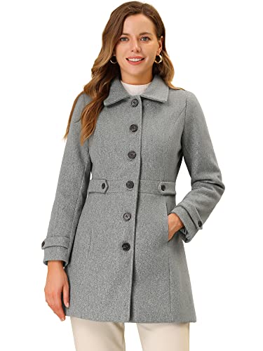 Allegra K Damen Mantel Langarm Einreihiger Oberbekleidung Taschen Wintermantel Coat Grau XL von Allegra K