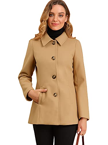 Allegra K Damen Mantel Langarm Revers Einreihiger Formel Elegant Arbeit Wintermantel Khaki XS von Allegra K