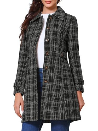 Allegra K Damen Einreihiger Peacoat Karierte Winter Trenchcoat Oberbekleidung Schwarz M von Allegra K