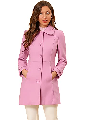 Allegra K Damen Einreihiger Wintermantel mit Peter-Pan-Kragen Mantel Charm rosa L von Allegra K