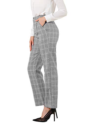 Allegra K Damen Elastisch Button Kariert Leinenhose Hose Grau M von Allegra K