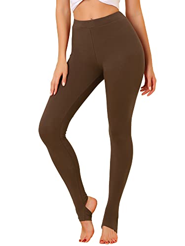 Allegra K Damen Elastisch Hosenbund Einfarbig Stirrup Leggings Hose Braun S von Allegra K