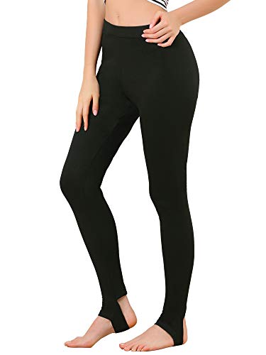 Allegra K Damen Elastisch Hosenbund Einfarbig Stirrup Leggings Hose Schwarz 3XL von Allegra K