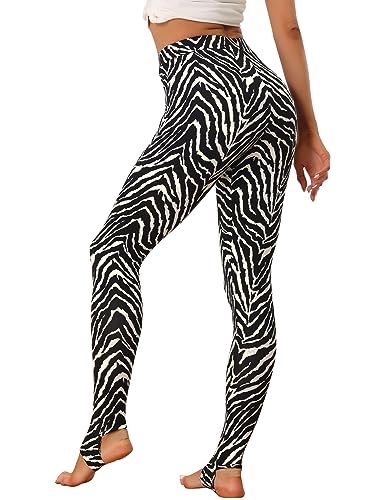 Allegra K Damen Legging High Waist Sportleggings Blickdicht Hose Elastisches Hosenbund Trousers Jogginghose Schwarz Zebra XS von Allegra K